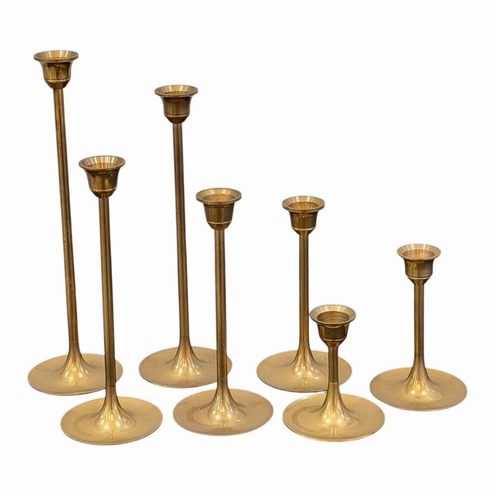 Vintage Interpur Solid Brass Candlestick Holders Set of 7 Graduated Mid Century